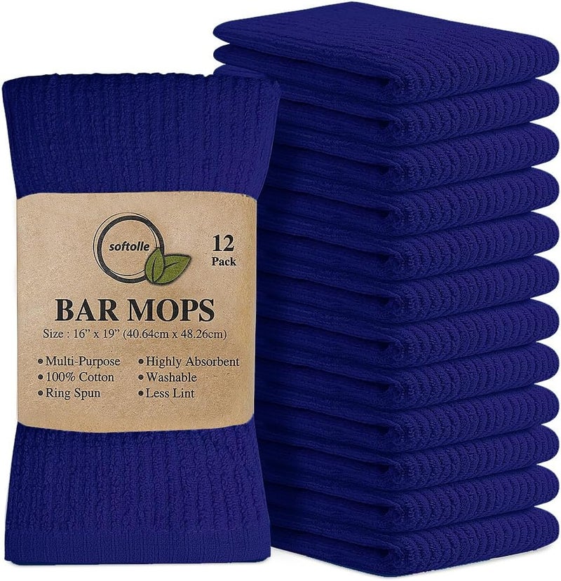 Softolle Bar Mop Towels, Pack of 12-16x19 Inches - 100% Cotton Super Absorbent Towels, Multi-Purpose for Home and Bar Cleaning (Royal Blue) - Image 1